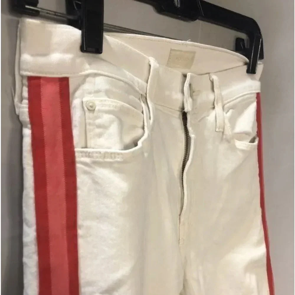 Mother Womens White Light Wash Coin Pocket Denim Straight Jeans Size 25